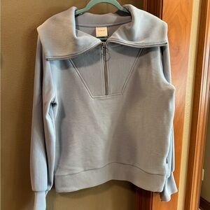 Varley Blue Cowl Neck Sweater with Turtleneck Design